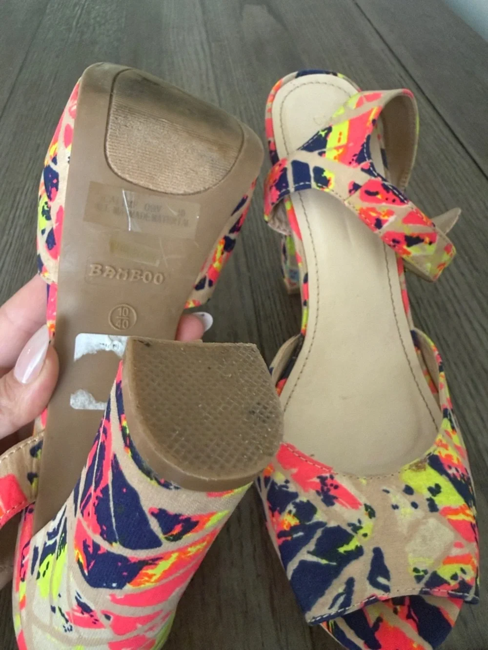 BAMBOO Neon Splatter Platform Sandals - Pink, Navy, Yellow, Cream - Picture 6 of 9